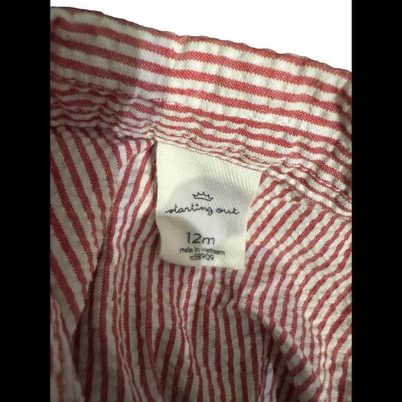 Starting Out Seersucker  Red White Baby Shortall Romper Summer Anchor 12mo K72 - Picture 3 of 3